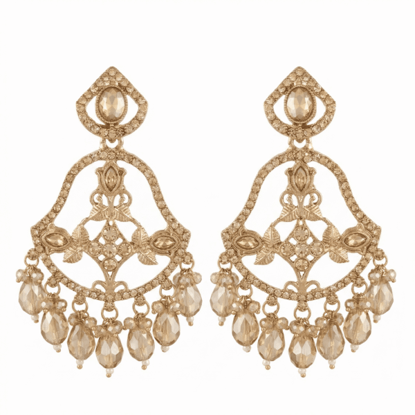 Diva Delight Gold-Toned Crystal Drop Chandbali Earrings for Women | Elegant Imitation Jewellery | Party Wear & Wedding Statement Earrings