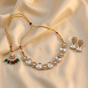 Diva Delight Gold Plated Kundan Necklace Set with Crystal Stones & Earrings
