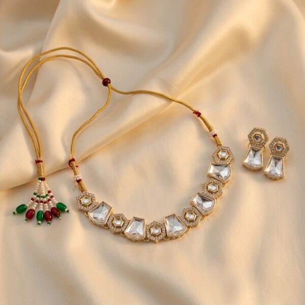 Diva Delight Gold Plated Kundan Necklace Set with Crystal Stones & Earrings