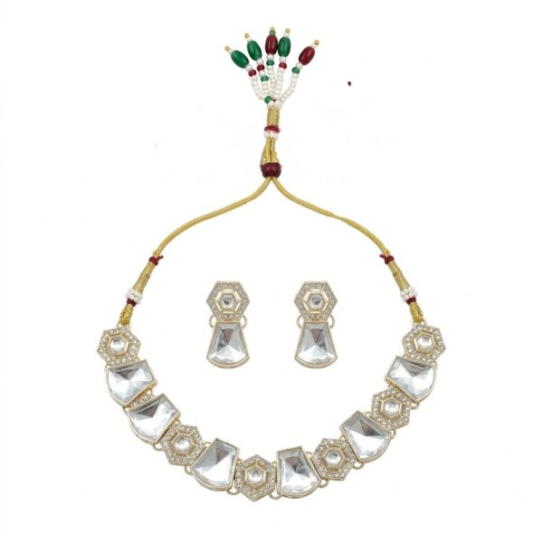 Diva Delight Gold Plated Kundan Necklace Set with Crystal Stones & Earrings