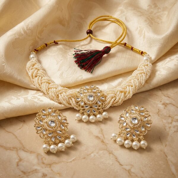 Diva Delight Pearl Kundan Choker Necklace Set
