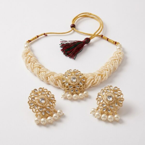 Diva Delight Pearl Kundan Choker Necklace Set