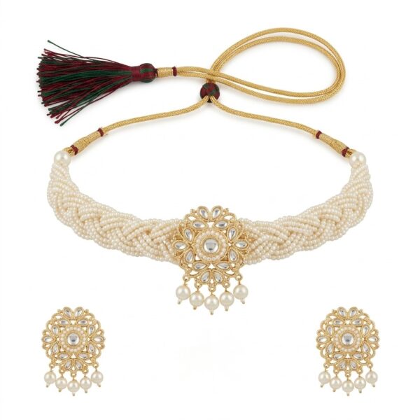 Diva Delight Pearl Kundan Choker Necklace Set