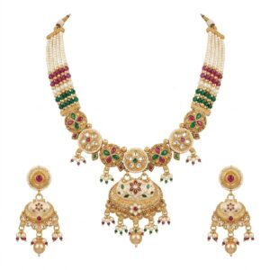 Kundan Choker Necklace Set for Women with Pearl Beads & Meenakari Work