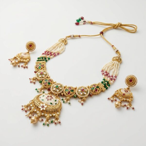 Kundan Choker Necklace Set for Women with Pearl Beads