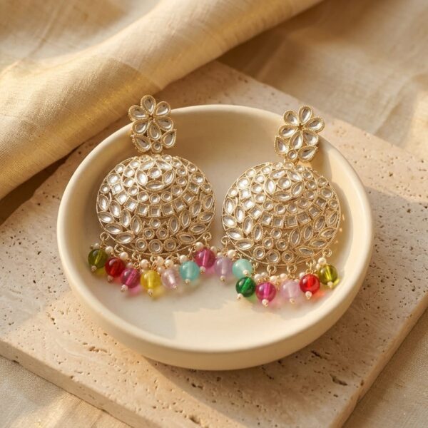 Diva Delight Gold Plated Multicolor Chandbali Earrings for Women & Girls