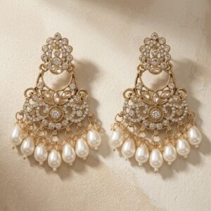 Diva Delight Gold Plated Pearl Drop Chandbali Earrings