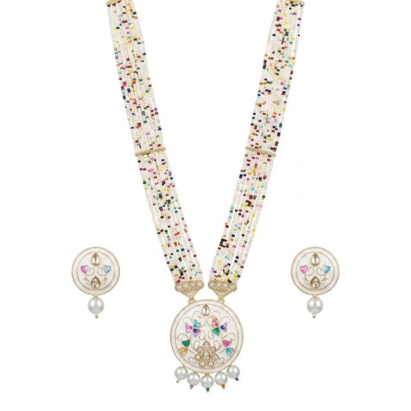Kundan Round Pendant Multi-Strand Pearl