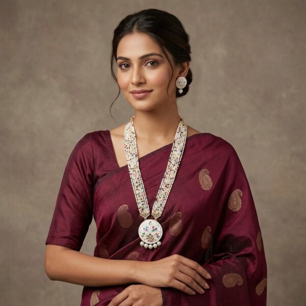 Kundan Round Pendant Multi-Strand Pearl Necklace Set