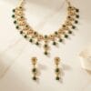 Gold Plated Emerald Green Stone Necklace Set with Earrings