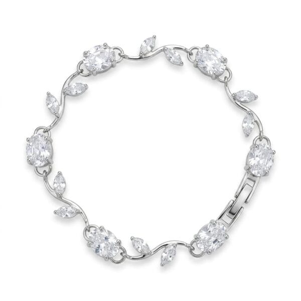 silver plated cubic zirconia vine bracelet with oval cut stones