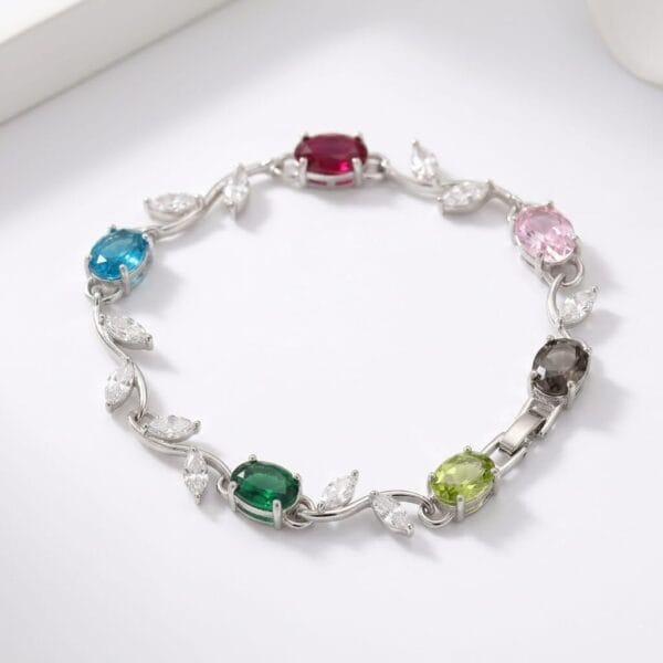 oval cut multicolor gemstone bracelet silver
