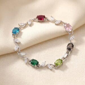 Silver Multicolor Gemstone Vine Bracelet