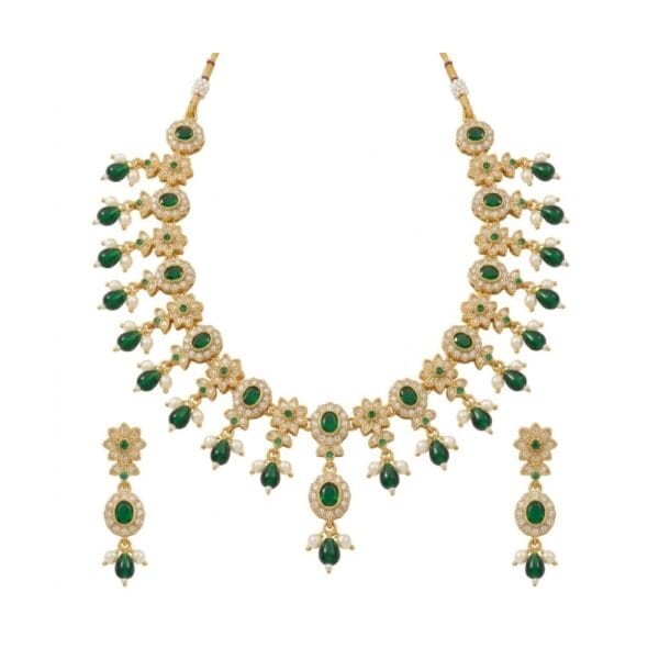 Green Stone Necklace Set with Earrings
