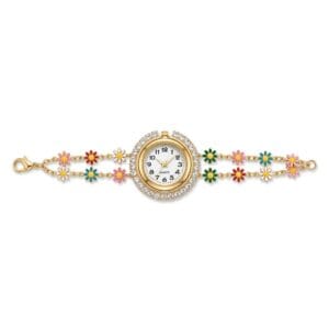 crystal studded dial bracelet watch