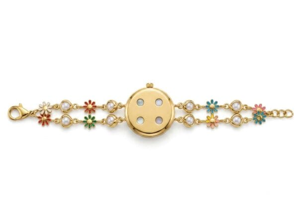 floral bracelet watch for women with double chain and daisy charms - Diva Delight